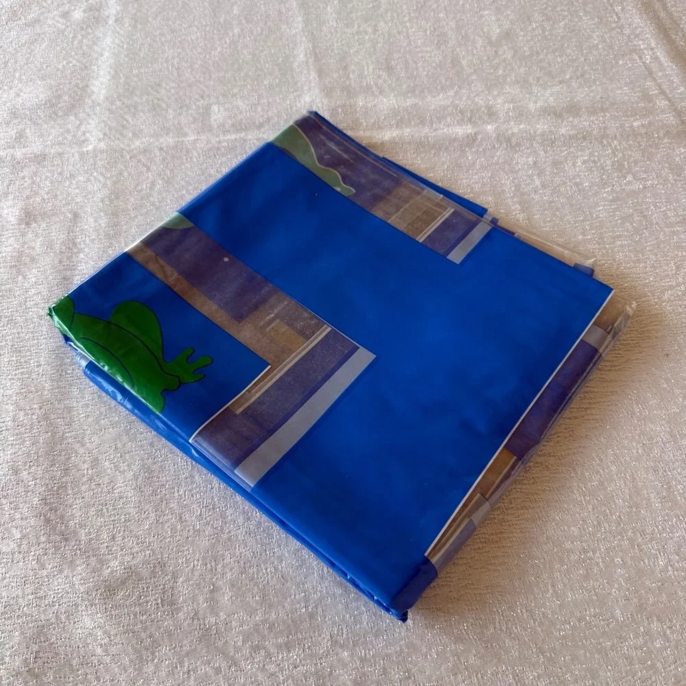 Vintage Kids Plastic Shower Curtain Whale Duck Frog Blue Bathroom